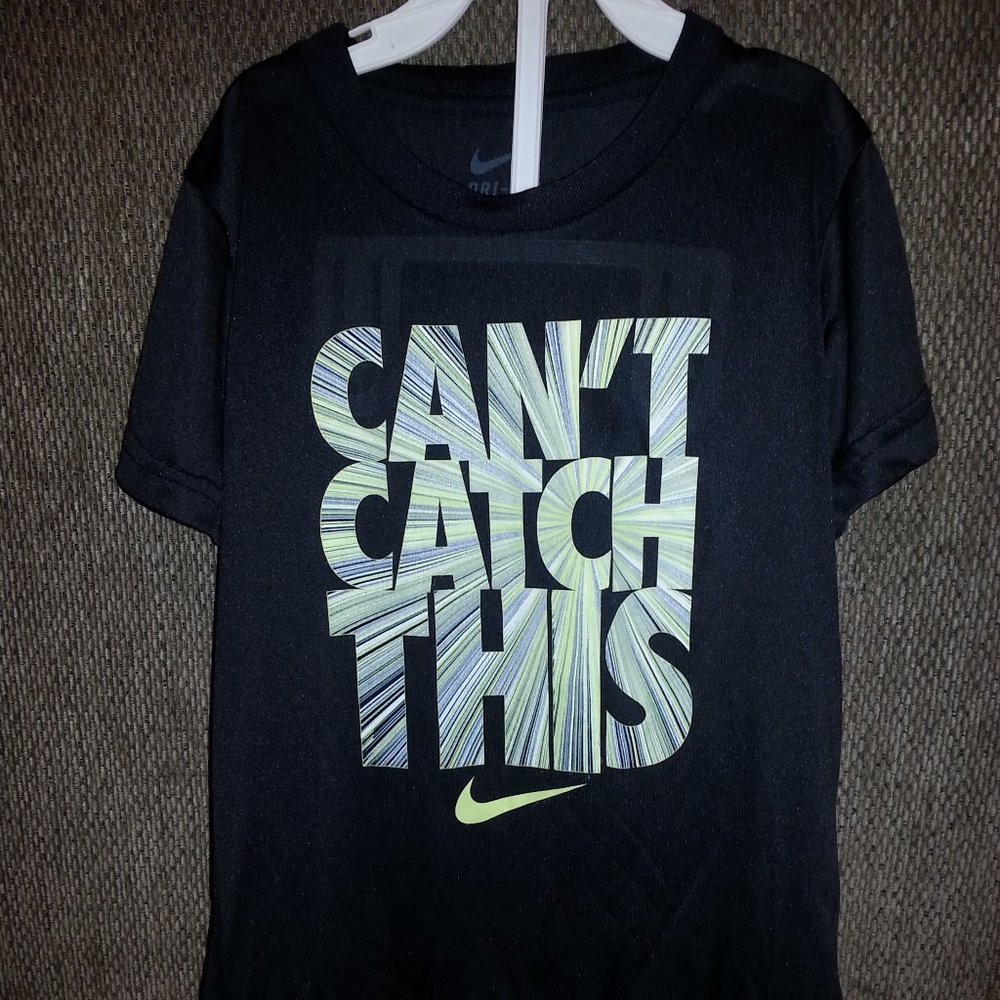 NIKE DRI FIT BOY SHIRT Sz 5 BLACK CAN'T CATCH THIS